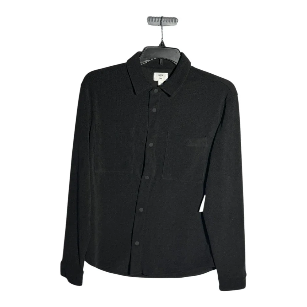 Mode of One Corduroy Long Sleeve Snap Front Solid Color Men's Shirt Black size M